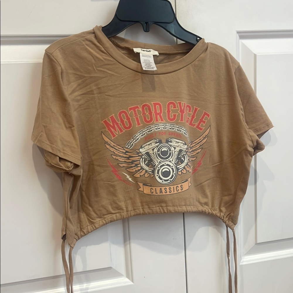 Tan Motorcycle Graphic Crop Top